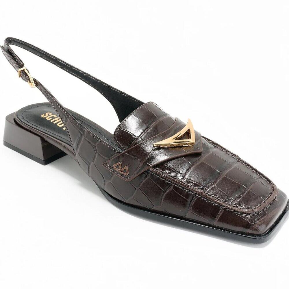 SCHUTZ Brown Croc-Embossed Loafers